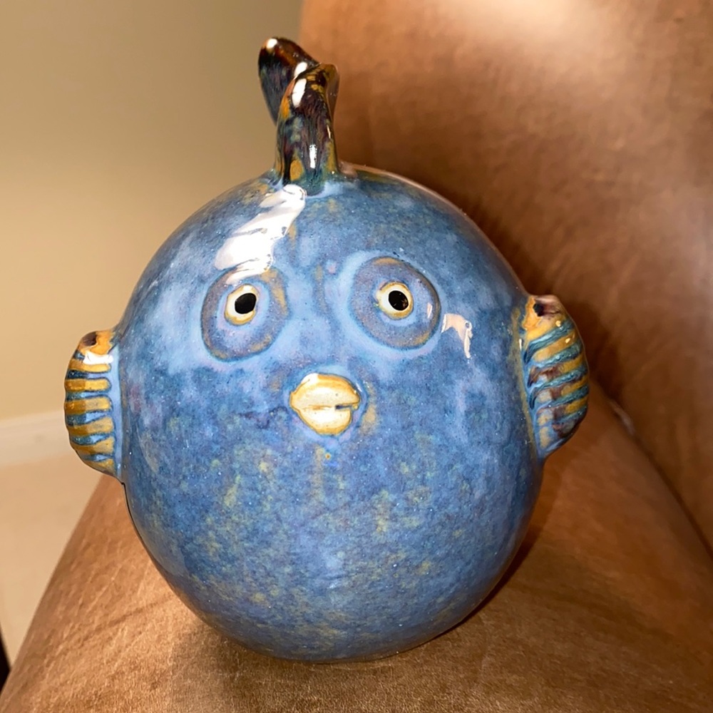 Blue Ceramic Fish Figurine Home Accent